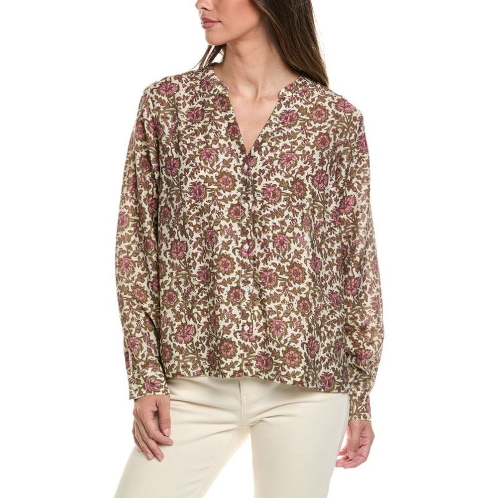 Brooks Brothers Womens Linen-Blend Blouse, Brown